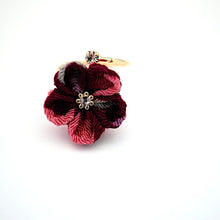 Load image into Gallery viewer, gold fork ring with dark-pink crepe flower, adjustable ring, wrap ring, fashion ring