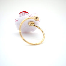 Load image into Gallery viewer, gold fork ring with white&amp;red crepe flower, adjustable ring, wrap ring, fashion ring