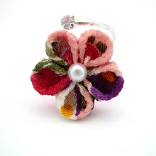 Load image into Gallery viewer, silver fork ring with mix colors crepe flower, adjustable ring, wrap ring, fashion ring