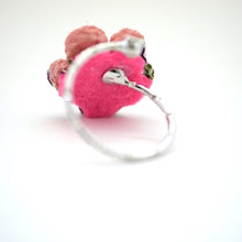 Load image into Gallery viewer, silver fork ring with mix colors crepe flower, adjustable ring, wrap ring, fashion ring