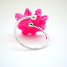 Load image into Gallery viewer, silver fork ring with pink crepe flower, adjustable ring, wrap ring, fashion ring