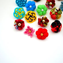 Load image into Gallery viewer, deep pink flowers lapel pin 2pcs, Japanese traditional crepe work