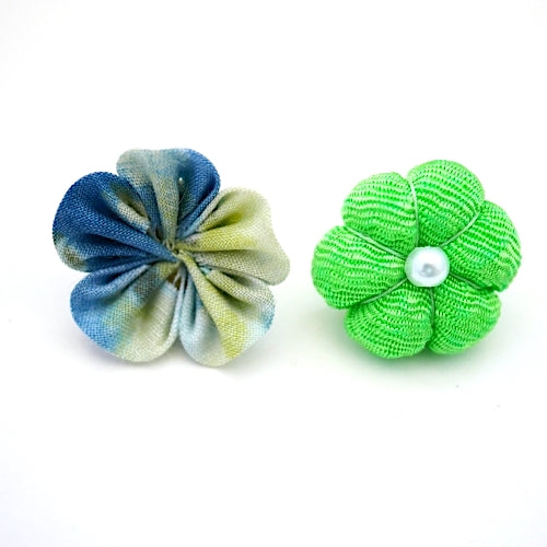 green lapel pin 2pcs, Japanese traditional crepe work
