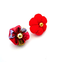Load image into Gallery viewer, red flowers lapel pin 2pcs, Japanese traditional crepe work