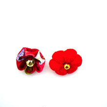 Load image into Gallery viewer, red flowers lapel pin 2pcs, Japanese traditional crepe work