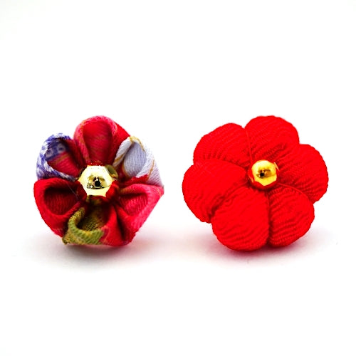 red flowers lapel pin 2pcs, Japanese traditional crepe work
