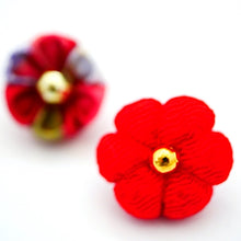 Load image into Gallery viewer, red flowers lapel pin 2pcs, Japanese traditional crepe work