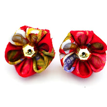 Load image into Gallery viewer, red flowers lapel pin 2pcs, Japanese traditional crepe work