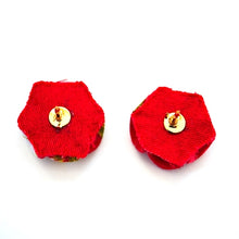 Load image into Gallery viewer, red flowers lapel pin 2pcs, Japanese traditional crepe work