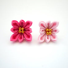 Load image into Gallery viewer, pink&amp;pink flowers lapel pin 2pcs, Japanese traditional crepe work