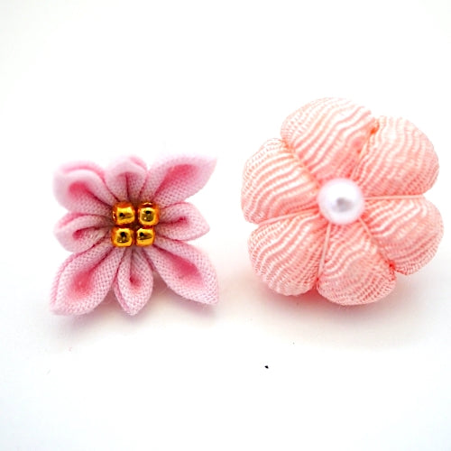 light pink flowers lapel pin 2pcs, Japanese traditional crepe work