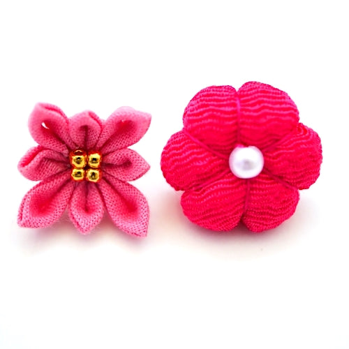 deep pink flowers lapel pin 2pcs, Japanese traditional crepe work
