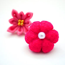 Load image into Gallery viewer, deep pink flowers lapel pin 2pcs, Japanese traditional crepe work