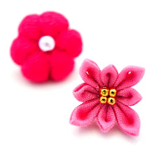 Load image into Gallery viewer, deep pink flowers lapel pin 2pcs, Japanese traditional crepe work