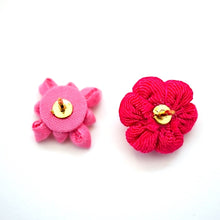 Load image into Gallery viewer, deep pink flowers lapel pin 2pcs, Japanese traditional crepe work