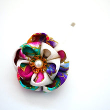 Load image into Gallery viewer, mix color flower pony hook, brass hair finding, ponytail accessory