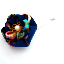 Load image into Gallery viewer, blue mix color flower pony hook, ponytail accessory, hair finding