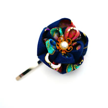 Load image into Gallery viewer, blue mix color flower pony hook, ponytail accessory, hair finding