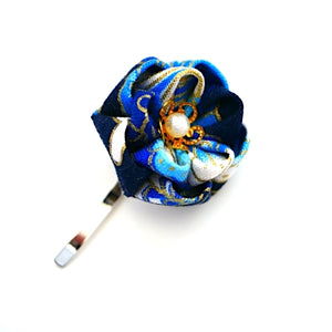 blue flower pony hook, ponytail accessory, hair finding, Japanese handcraft