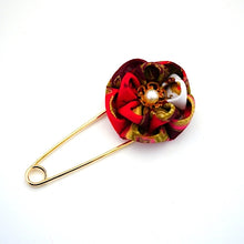 Load image into Gallery viewer, red flower kilt pin, scarf fastener, brooch pin, scarf clip,shawl pin brooch