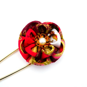 red flower kilt pin, scarf fastener, brooch pin, scarf clip,shawl pin brooch