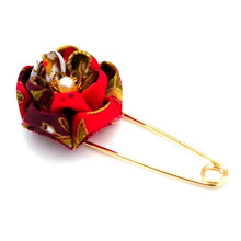 Load image into Gallery viewer, red flower kilt pin, scarf fastener, brooch pin, scarf clip,shawl pin brooch