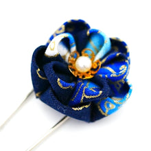 Load image into Gallery viewer, blue flower kilt pin, shawl pin brooch, scarf clip, brooch pin
