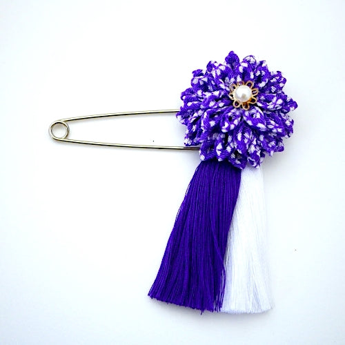 purple flower&tassel kilt pin, scarf fastener, brooch pin, Japan handmade