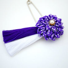 Load image into Gallery viewer, purple flower&amp;tassel kilt pin, scarf fastener, brooch pin, Japan handmade
