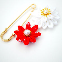 Load image into Gallery viewer, red&amp;white flower kilt pin, scarf fastener, brooch pin, scarf clip