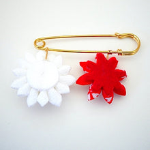 Load image into Gallery viewer, red&amp;white flower kilt pin, scarf fastener, brooch pin, scarf clip