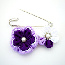 Load image into Gallery viewer, purple flower kilt pin, shawl pin brooch, scarf clip, brooch pin, Japan