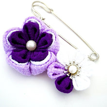 Load image into Gallery viewer, purple flower kilt pin, shawl pin brooch, scarf clip, brooch pin, Japan