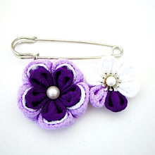 Load image into Gallery viewer, purple flower kilt pin, shawl pin brooch, scarf clip, brooch pin, Japan