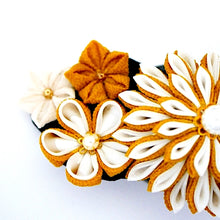 Load image into Gallery viewer, white and yellow Tumami-zaiku hair barrette, headdress, hair accessaory, Japanese design