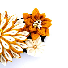 Load image into Gallery viewer, white and yellow Tumami-zaiku hair barrette, headdress, hair accessaory, Japanese design