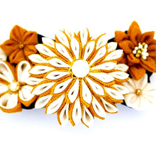 Load image into Gallery viewer, white and yellow Tumami-zaiku hair barrette, headdress, hair accessaory, Japanese design