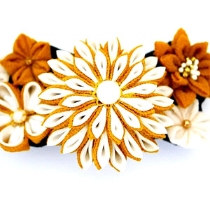 white and yellow Tumami-zaiku hair barrette, headdress, hair accessaory, Japanese design