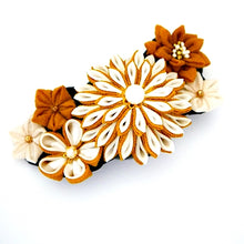 Load image into Gallery viewer, white and yellow Tumami-zaiku hair barrette, headdress, hair accessaory, Japanese design