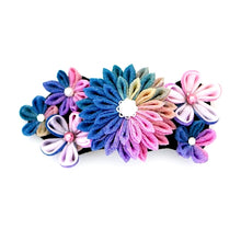 Load image into Gallery viewer, pink and blue Tumami-zaiku hair barrette, headdress, hair accessaory, Japanese design, bar barrette