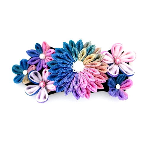 pink and blue Tumami-zaiku hair barrette, headdress, hair accessaory, Japanese design, bar barrette