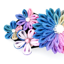 Load image into Gallery viewer, pink and blue Tumami-zaiku hair barrette, headdress, hair accessaory, Japanese design, bar barrette