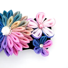 Load image into Gallery viewer, pink and blue Tumami-zaiku hair barrette, headdress, hair accessaory, Japanese design, bar barrette