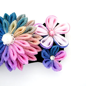 pink and blue Tumami-zaiku hair barrette, headdress, hair accessaory, Japanese design, bar barrette