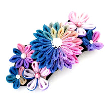 Load image into Gallery viewer, pink and blue Tumami-zaiku hair barrette, headdress, hair accessaory, Japanese design, bar barrette