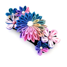 Load image into Gallery viewer, pink and blue Tumami-zaiku hair barrette, headdress, hair accessaory, Japanese design, bar barrette