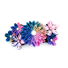 Load image into Gallery viewer, pink and blue Tumami-zaiku hair barrette, headdress, hair accessaory, Japanese design, bar barrette