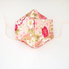 Load image into Gallery viewer, 3Layers Face mask &quot;pink&quot;in cherry blossom design with pink ear cord