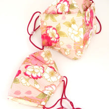 Load image into Gallery viewer, 3Layers Face mask &quot;pink&quot;in cherry blossom design with red ear cord