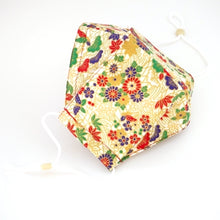 Load image into Gallery viewer, 3Layers Face mask &quot;beige&quot; japanese flowers design with white ear cord